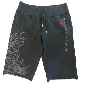 Y2K Lucky Brand Dragon Sweatpant Shorts XS Asian Tattoo Streetwear Retro